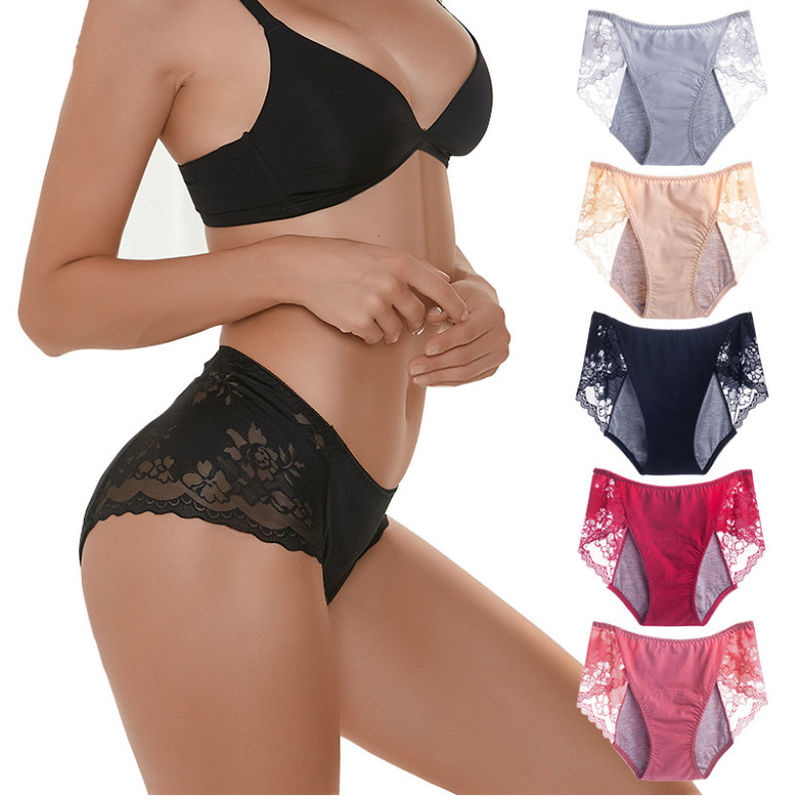 Custom Physiological Panty Breathable Menstrual Leakproof Lace Panties Cotton Sexy Lace Period Underwear